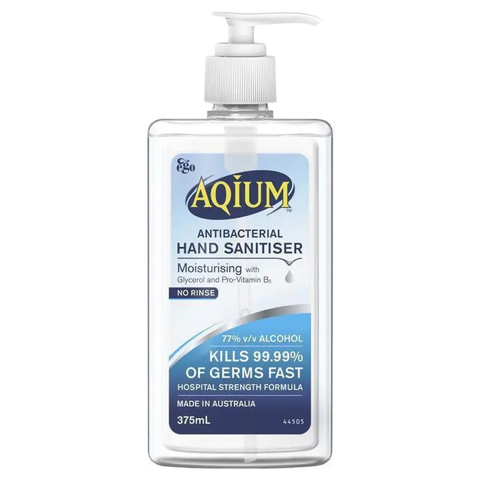 Aqium Antibacterial Hand Sanitiser, Bottle with Pump 375mL