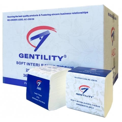 INTERLEAVED TOILET TISSUE 250 SHEET 36 PER CTN