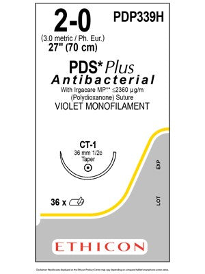 PDS*II Polydioxanone Sutures Violet 70cm 2-0 CT-1 36mm - Box/36