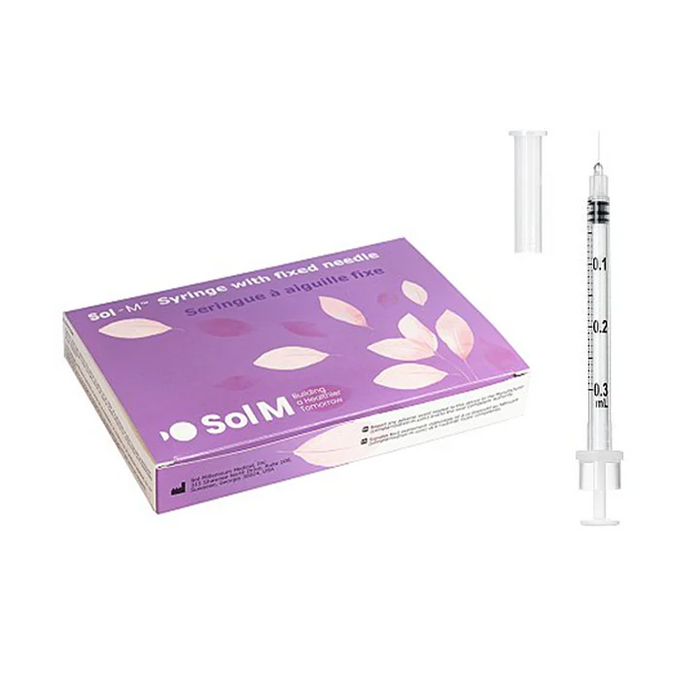 Sol-M 0.3 mL Syringe with Fixed Needle 31 G x 8mm; Box/30