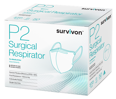Survivon P2 Mask Respirator Earloop Masks Butterfly White Standard, Box of 40