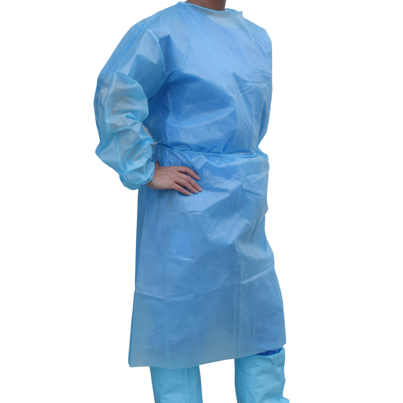 Tie Back Isolation Gown ASTM Level 3, Polypropylene + Polyethylene, 45 GSM/Carton of 90