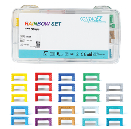 ContacEZ® Strips IPR System - Rainbow Set - 3 Yellow, 3 Red, 3 Blue, 3 Green, 2 Clear, 2 Cyan, 2 Purple, 2 Brown, 1 Mint, 1 Aqua, 1 Turquoise, 1 Teal, (0.07 - 0.50mm)