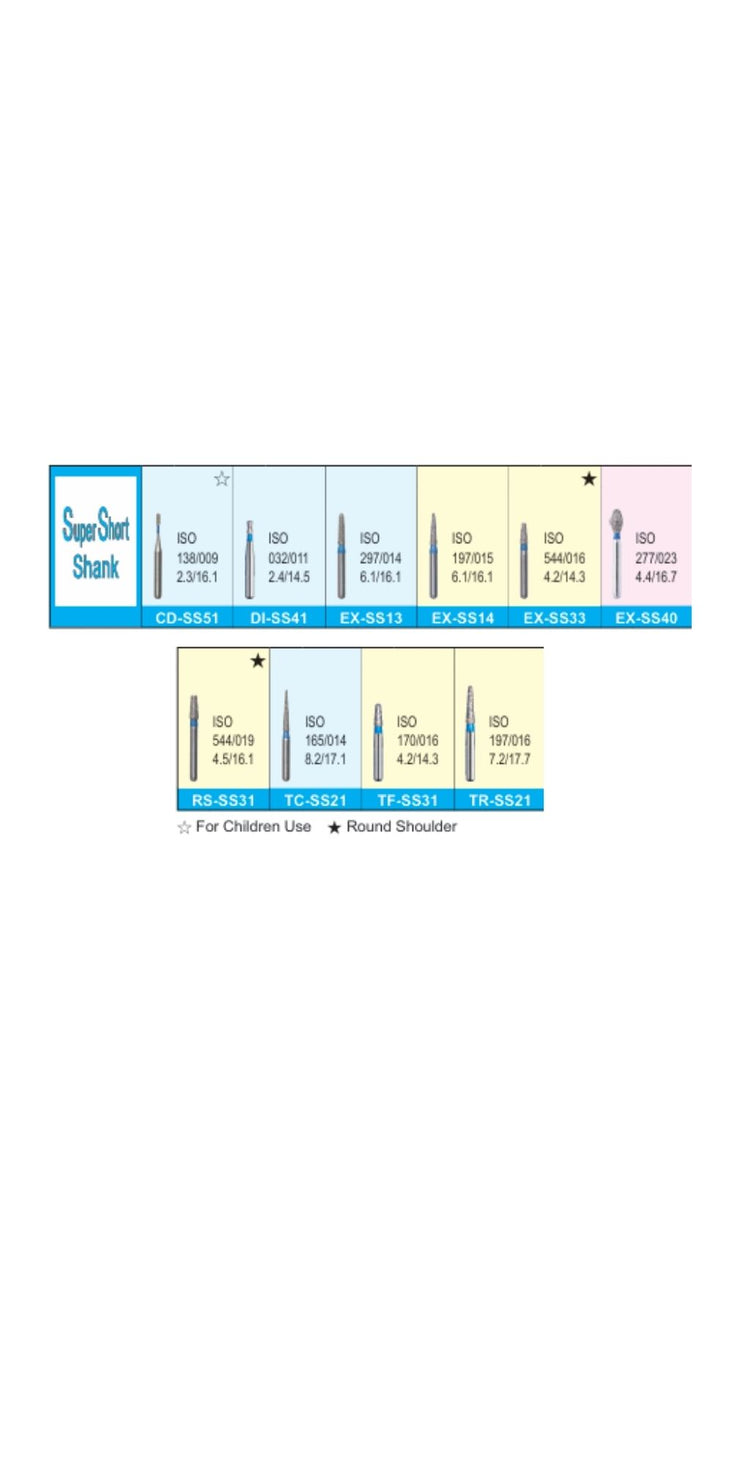 Mani Diamond Burs - Standard (Super Short Shank)