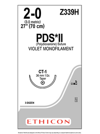 PDS*II Polydioxanone Sutures Violet 70cm 2-0 CT-1 36mm - Box/36