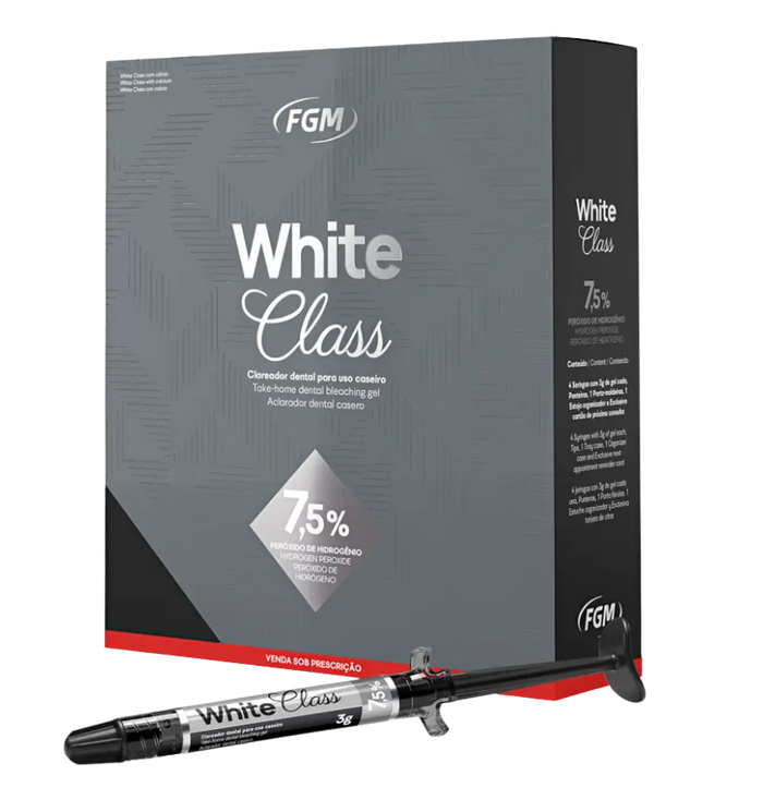 White Class 7.5%; Kit - 4x 3g syringes 7.5% Hydrogen Peroxide + 4x applicator tips + 1x tray case + 1x appointment card + IFU