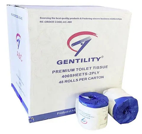 A&C Gentility Premium Toilet Roll Soft White 2 ply 400 sheets 48 Rolls Individually Wrap AC-400